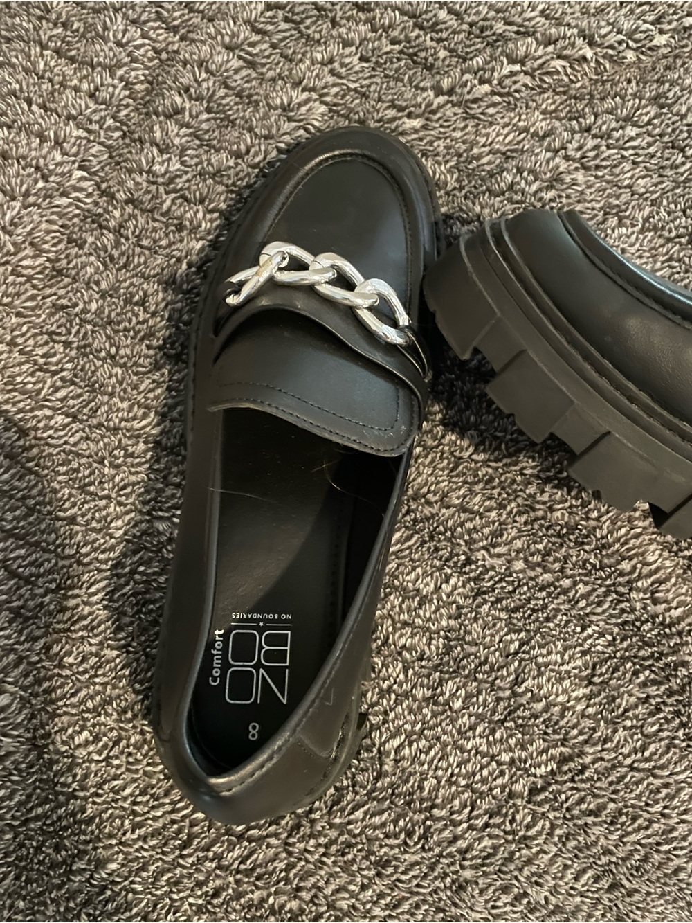 NOBO Black Chain-Accent Chunky Loafers
